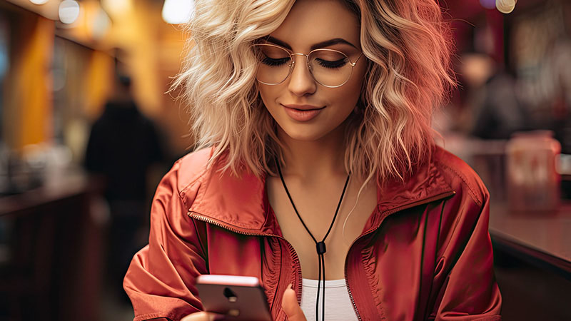 woman looking at her phone